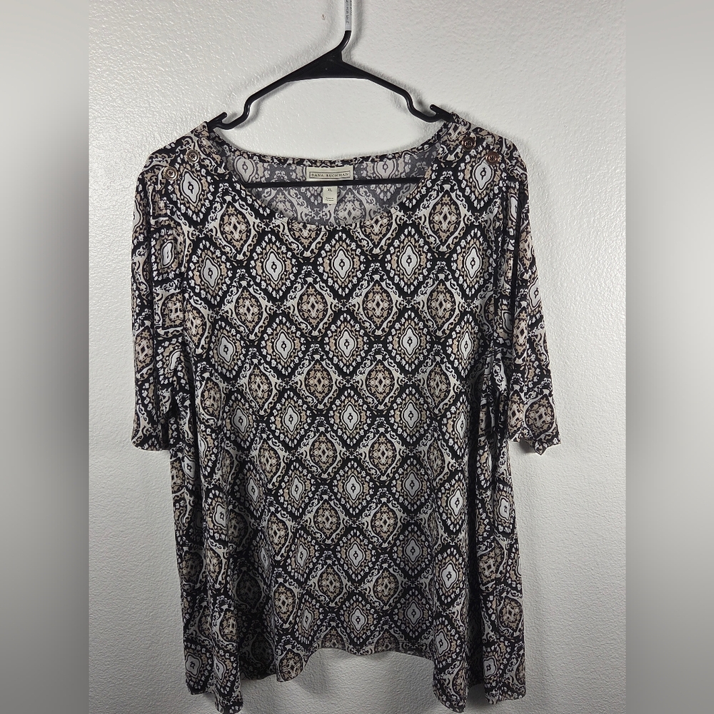 Dana Buchman Geometric Black and Tan Blouse
